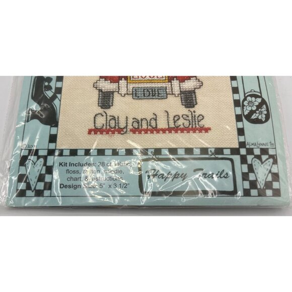 Alma Lynn "Happy Trails" Cross-Stitch Kit Car Travel Couple 2002 Design 5"x5.5" - Picture 3 of 3